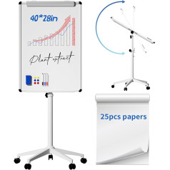 Jwviachal Mobile Whiteboard Easel on Wheels, Magnetic Large Reversible Rollable Easel with Aluminium Frame, Standing for Office, Home, Classroom, 40 x 24 cm