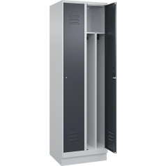 C + P Möbelsysteme C+P Classic Plus Black and White Locker Narrow 2 Compartments Shortened Divider Light Grey/Grey W 600 mm with Base Base Cylinder Lock Divider Centre