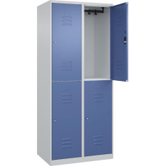 C+P Classic Plus Double Deck Locker, 2 Compartments, Light Grey/Far Blue, H x W 1850 x 800 mm, with Floor Gliders, Cylinder Lock