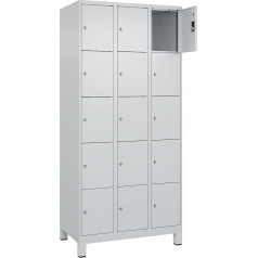 kaiserkraft | 5er-Schließfachschrank Evolo Plus | 3 Abteile | lichtgrau | B 900 mm | 15 Fächer | mit Breiten Füßen | Zylinderschloss
