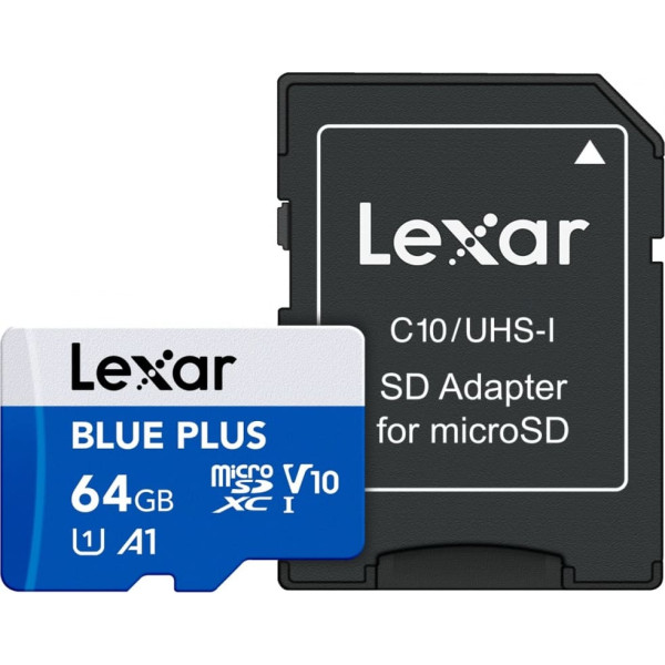 Microsd atmiņas karte 64gb c10 a1 u3 v10 100mb/s blue plus