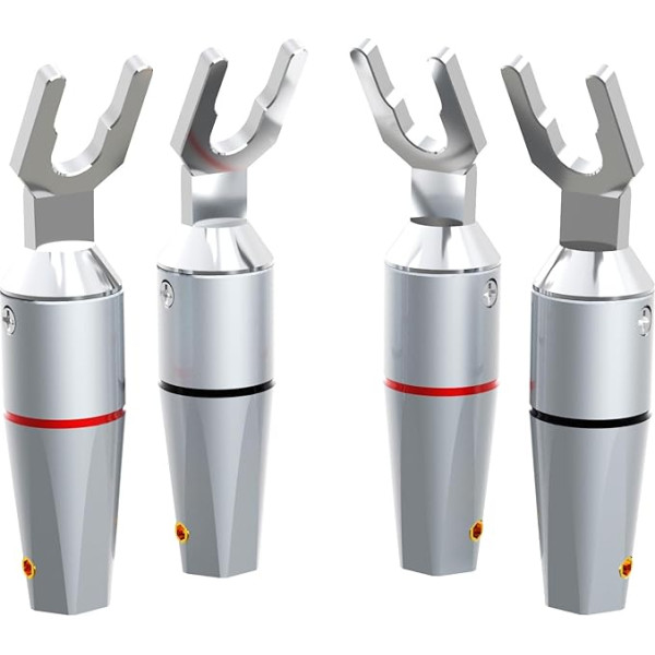 Monosaudio S902R HiFi Speaker Y-Spade 4 Pieces U Plug Screw Locking Pure Copper Rhodium-Plated Cable Lugs 9AWG Spade Connector for Speaker Cable up to 7 mm