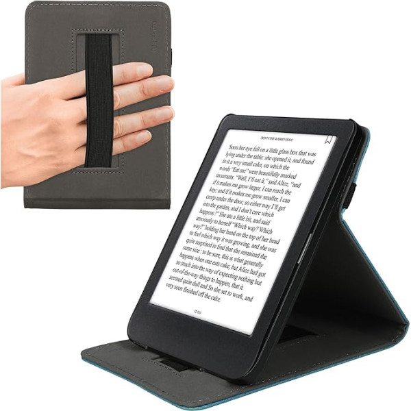 kwmobile Protective Case Compatible with Kobo Clara BW/Clara Colour/Tolino Shine (5) / Shine Colour - Case e-Reader with Loop Stand - Petrol Blue