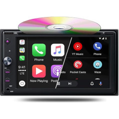 Car Radio Bluetooth 2 DIN 6.2 Inch with CD/DVD Player, CarPlay Wireless and Android Car Radio Touchscreen Supports FM/AM Mirror Link USB/TF/AUX