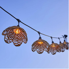 HAWAII LIGHT Connectable LED String Lights with Polyrattan Lampshades in Boho Style, 7 Bulbs with Filament E27 Socket, Warm White, 6 m