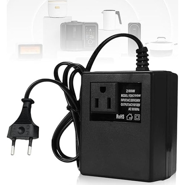 200 W Voltage Converter Transformer 220 V to 110 V, Power Adapter Step Down Power Converter, Travel Power Adapter, EU Plug