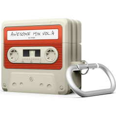 elago Cassette Case Compatible with AirPods 4th Generation Case, Compatible with AirPods 4 Case, Carabiner Included, Supports Wireless Charging, Shockproof, Full Protection (Classic White)