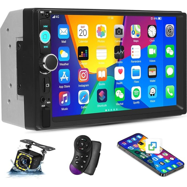 2 DIN Bluetooth Car Radio Hands-Free 7 Inch Touchscreen with USB AUX TF FM Radio Screen Sharing Mirror Link MP5 Player + Reversing Camera