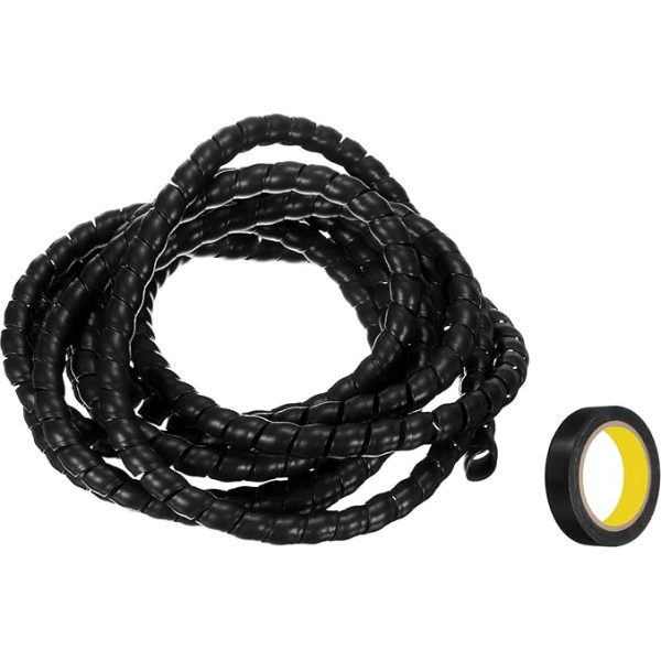 sourcing map Spiralkabelwicklung, 3 m, 8 mm, Kabelführungshülse, PP-Isolierung, Kabel-Organizer für Computer-Draht, Stromkabel, Gasleitung, schwarz mit Klebeband