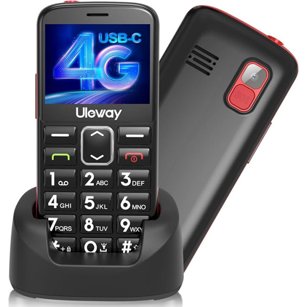uleway 4G Senior Mobile Phone without Contract, Long Standby Time, Seniors Mobile Phone with SOS Emergency Call Button, Large Button Mobile Phone with Charging Station, HAC Black