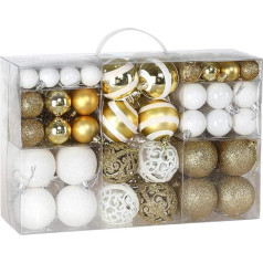 Bakaji Pack of 100 Christmas Baubles Diameter 3/4/6 cm Christmas Tree Decoration (White Gold)