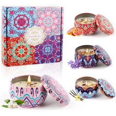 Gift Set, 4 Pieces Aromatherapy Candles with Soy Wax in Tins, Small Gift Set, Scented Candles Set, Candles, Decorative Gifts