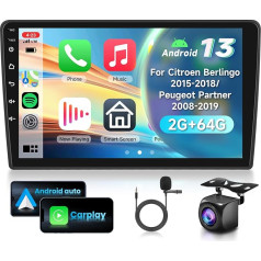 2G & 64G VECHTEL 9 Inch Car Radio for Citroen Berlingo 2015-2018/Peugeot Partner 2008-2019 with Carplay Android Car Wireless, Android 15, Bluetooth HiFi/RDS/FM Radio, WiFi Navi/AHD Reversing Camera