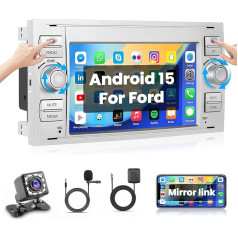 Hikity Android 15 Car Radio for Ford Fiesta Focus Mondeo Transit Kuga C-Max S-Max, Wireless Mirror Link 7 Inch Touchscreen Radio with WiFi Bluetooth GPS Navigation FM RDS EQ SWC Split Screen (1 + 32