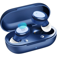 Temdan Wireless In-Ear Headphones Bluetooth 5.3 with Built-in Microphones, Deep Bass, Clear Call, Ultralight Headsets, 60 Hours Playtime for iPhone, Android, Study, Sports, Gaming, Blue