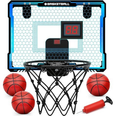Yimore Mini basketball hoop for room, basketball hoop indoor wall mounting with electronic display board and LED light, basketball hoop children sports toy outdoor indoor