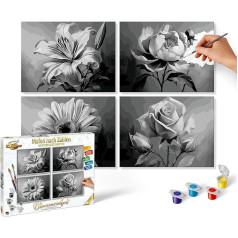 Schipper 609340919 Painting by Numbers - Flower Variety - Painting Pictures for Adults, Includes Brush and Acrylic Paints, Quattro 18 x 24 cm Each