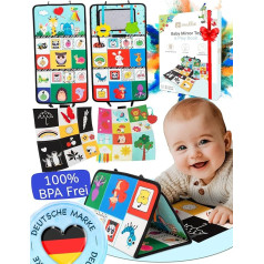 Mallie® Sensorik Baby Mirror Toy with Prone Position Crinkle Book I Baby Toys from 0, 3, 6 Months I Baby Mirror Toy with Black White Contrast Pattern I Tummy Time Toys, Crinkle Toy