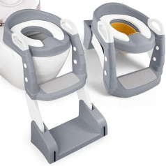 Little Dreamer's Toilet Trainer for Children, Children's Toilet for Boys and Girls, 2-in-1 Children's Toilet Seat with Stairs, Splash and Non-Slip Footboard (Grey)