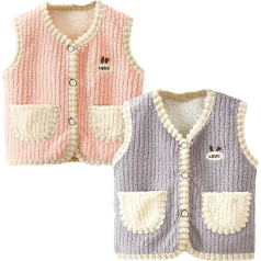 XM-Amigo Pack of 2 Boys Spring Autumn Winter Puffy Coral Velvet Baby Boy Warm Vest Sleeveless Thick Cardigan Top Shoulder Jackets Plain (1-6 Years)