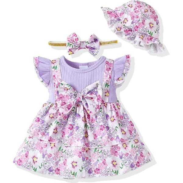 SUNNY PIGGY Newborn Baby Girls Long Sleeve Floral Cotton Romper Clothes Set