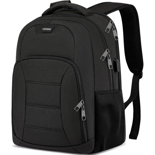 Men's School Laptop School Backpack Boys Teenagers with 15.6 Inch Laptop Compartment, Waterproof Work School Bag with USB for School, Hiking, Travel, Business, Black