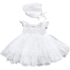 MaNMaNing Christening Dress Baby Girl Lace Crochet Dress Round Neck Ruffle Sleeves Festive Wedding Birthday Party Kids Holiday Fashion