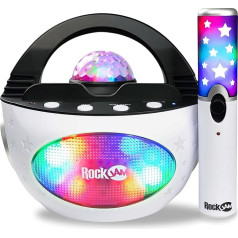 RockJam K-Pop Rechargeable Wireless 10W Bluetooth Karaoke Machine with LED Disco Light and Wireless Karaoke Microphone - Black