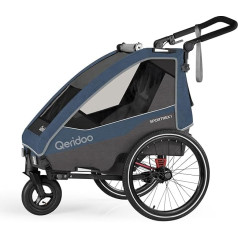 Qeridoo Sportrex 1 Limited Edition Jeans Blue Foldable Bicycle Trailer with 360 Degree Rotatable Air Filled Buggy Wheel and Patented Head Protectors for 1 Child