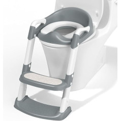 Potty Training Toilet with Step Stool, Ladder, Toddler Kids Potty Training Seat for Boys and Girls, Foldable, Non-Slip, Splash Guard, Soft Padded Safety Handles (Grey)