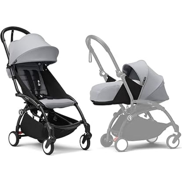 Stokke YOYO3 Pushchair with Newborn Set - Includes Black Frame, YOYO 6 + Textile Set (Stone) & 0 + Newborn Set (Stone)