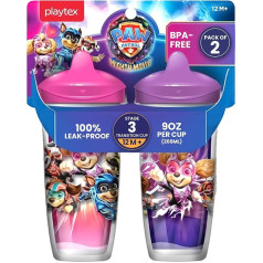 Playtex Baby Sipsters Stage 3 Paw Patrol Spill Proof Shatterproof Spill Proof Cup Pink and Purple 9oz (Pack of 2)