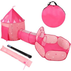 Benebomo 3 in 1 Kids Play Tent with Tunnel Pink Princess Star Pop Up Tent Set with Carry Bag
