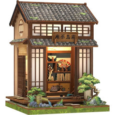 Fsolis Book Nook Kits for Adults, 3D Wooden Puzzles Book Corner, DIY Miniature House Set, Dollhouse Bookcase Decoration, Desk Ornament, Book Gifts for Friend and Family (Kirishima Cha-an)