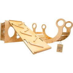 Montessori XXL Rocker 110 x 60 x 50 cm Set Rocker + Cube + Slide - Versatile Indoor Climbing Frame & Motor Skills Toy from 1 Year Made of Wood, Educational Learning Toy for Toddlers