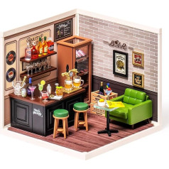 ROBOTIME Miniature House with Light, DIY Miniature House Kit, Dollhouse Model Making Kit, Gift for Adults, Children, Women, Girls (Bar)