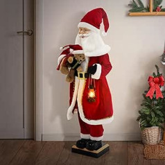 ECD Germany Santa Claus Decorative Figure 120 cm with LED Light, Motion, Sound, Music, Animated Christmas Decoration with Lantern, Teddy Bear and Motion Sensor, Festive Christmas Figure for Indoor Use