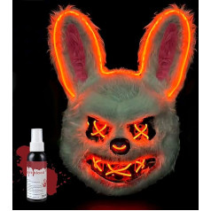 Halloween Masks Horror LED, Bloody Rabbit Mask, Horror Bear Mask, with Artificial Blood Spray, Halloween/Carnival/Masquerade Ball, Cosplay Accessories (Batteries Not Included)