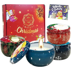 Set of 4 Christmas Scented Candles Sandalwood, Bluebell, Sea Salt, White Musk, Relaxation Candles with Greeting Card