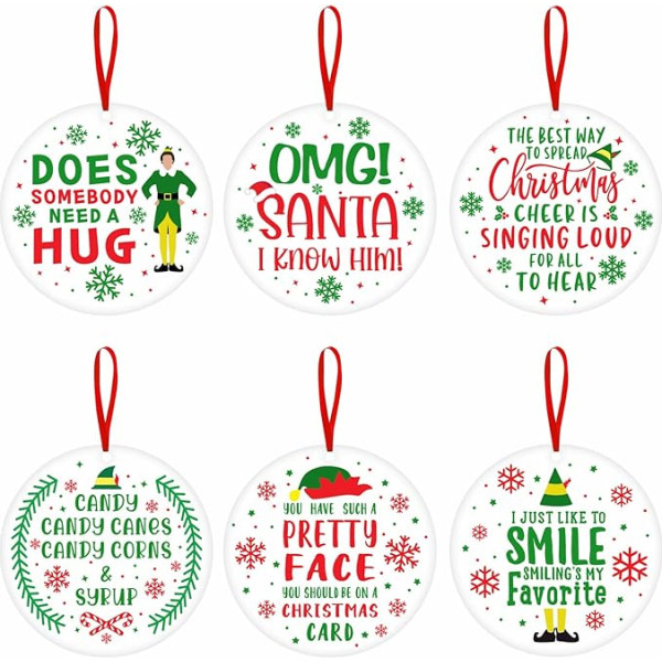 Buddy The Elf Christmas Ornaments, 6 Pieces, Funny Elves, Christmas Tree Hanging Ornaments, Christmas Movie Collection, ElfMerchandiseGift, Cute Christmas Decorations, Novelty
