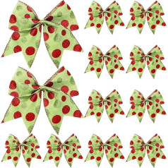 Weihnachtsschleifen, Dekoration, 15,2 cm, große Weihnachtskränze, Schleifen, Weihnachtsbaum, Punktbänder, Ornamente für Girlande, Hochzeit, Party, Rot und Grün, Glitzermuster, 12 Stück