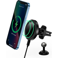 YKZ 2 in 1 Magnetic Car Mobile Phone Holder, Qi Charging Station Car Mobile Phone Holder Car Ventilation, 15 W Fast Wireless Charger Compatible with iPhone 13/Pro/Pro Max/Mini/12/Pro/Pro Max/Mini