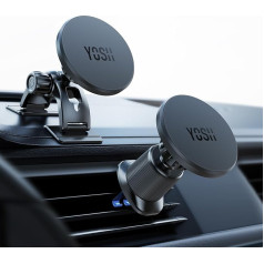 YOSH For MagSafe Car Mount, 2 in 1 Mobile Phone Holder Car [Metal Double Hook & 3M Base] for Dashboard & Ventilation, Magnetic Mobile Phone Holder for Car, for iPhone 17/16/15/14/13/12, without Metal