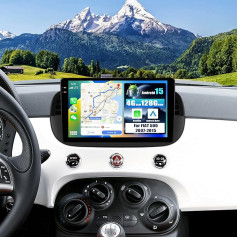 SIXWIN 4+128G Android 15 Autoradio mit CarPlay/Android Auto/Mirror Link für FIAT 500 2007-2015,9 Zoll HD Touchscreen Bildschirm Unterstützt WiFi GPS Bluetooth FM/RDS+Rückfahrkamera(Schwarz)