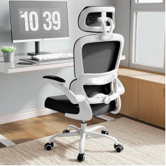 TRALT Ergonomic Office Chair with Adjustable Lumbar Support Headrest Gaming Chair Office Chair Desk Chair Home Office Chair Ergonomic 150 kg for Large People White/Black