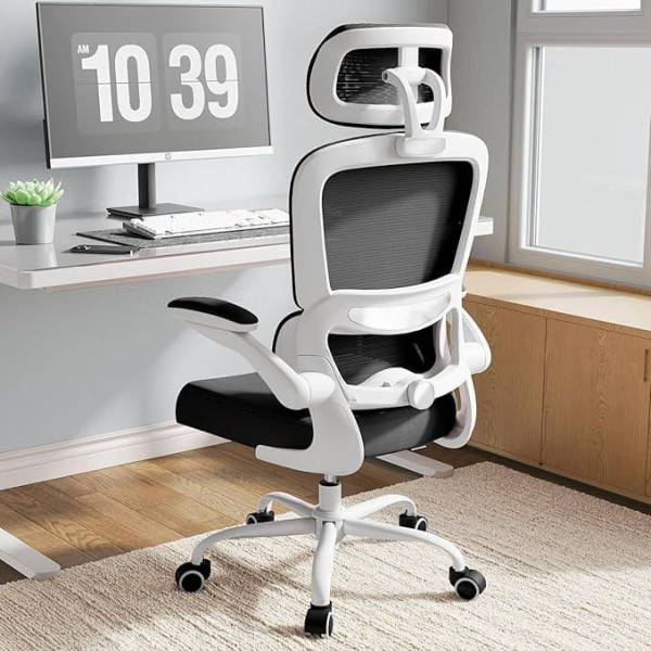 TRALT Ergonomic Office Chair with Adjustable Lumbar Support Headrest Gaming Chair Office Chair Desk Chair Home Office Chair Ergonomic 150 kg for Large People White/Black