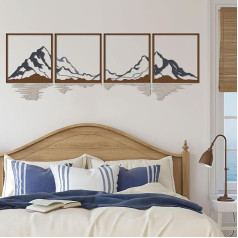 ESTART 4 Pieces Metal Mountain Wall Art, Large Mountain Wall Decoration, Mountain Forest Decorative Painting, Suitable for Living Room, Bedroom, Office, Indoor and Outdoor (Mountain River - Colourful