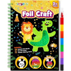 FUNNYB&G Foil Art Kids Arts & Craft Activity: Creative Travel Toy for DIY Activity, Craft Set Children | Gift Girls 4 5 6 7 8 9 Years (Dinosaur)