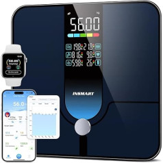 INSMART Smart scale, 227 kg/500 lb 30 x 30 cm digital personal scales, body fat scales with app/Bluetooth/full surface sensor, 17 measurement data for BMI, weight, body fat, heart rate, muscle mass