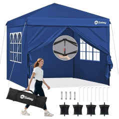 Sekey One-Touch Pop-Up Gazebo 3 x 3 M Waterproof Robust Winter-Proof with Side Panels, Folding 3 x 3 m with Thickened Tubes, Party Tent Gazebo Foldable for Camping Festival Party, Picnics, Navy